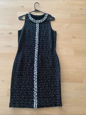 St. John Black & White Tweed Sleeveless Midi Dress